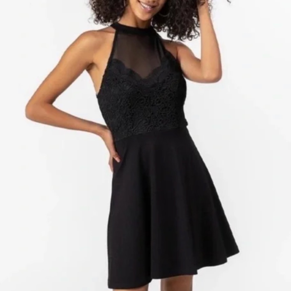Francesca Blue Rain Black Wilamina Halter Dress Size Large, New with Tags NWT